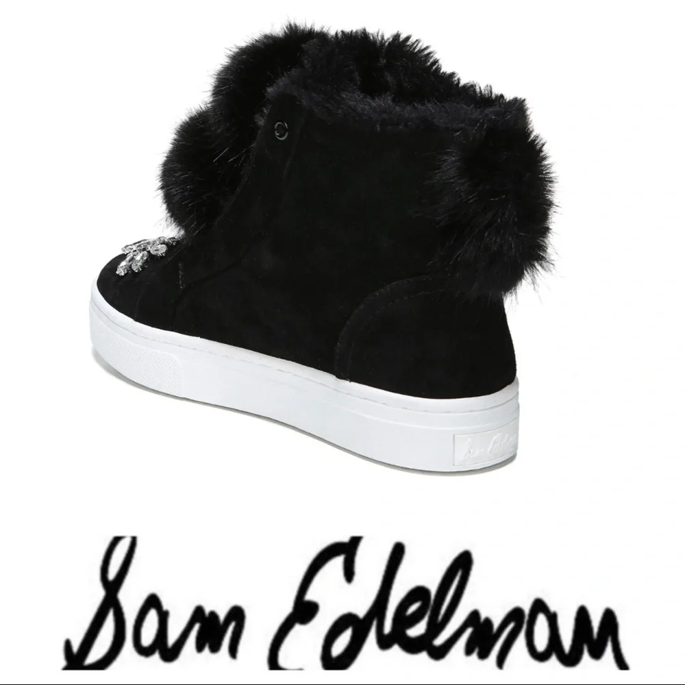 πSALEπ Sam Edelman Black Fur Leland Sneaker - Picture 1 of 9